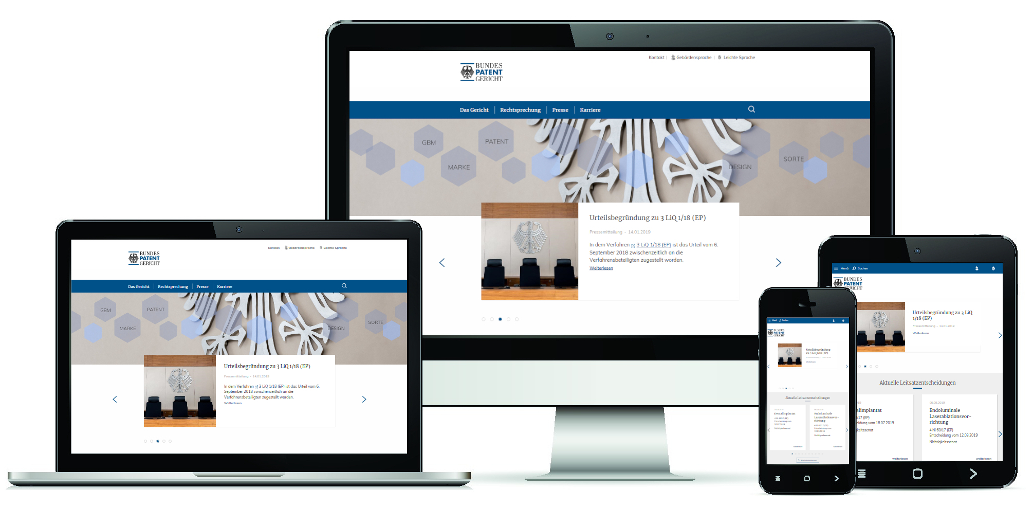 Desktop-PC, Laptop, Tablet und Smartphone mit der Startseite des neuen Internetauftritts Desktop-PC, Laptop, Tablet und Smartphone mit der Startseite des neuen Internetauftritts